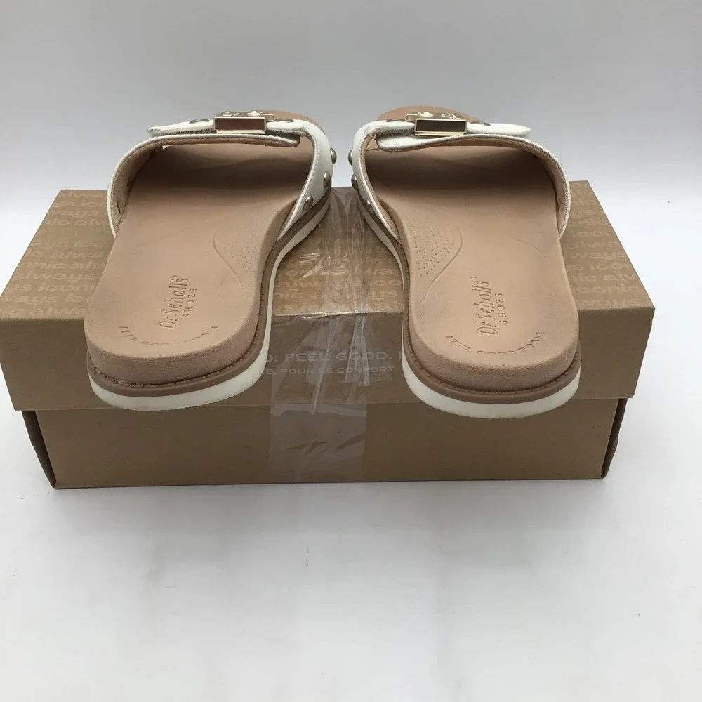 Dr Scholls So Original White Slide Sandals Buckle Studs Womens Size 7 M‎